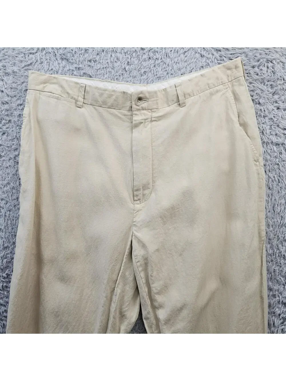 POLO Ralph Lauren Vintage Chino Pants Men 36 (Fits 33-34x30) Linen Silk Beige *